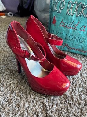 Paprika Red Patent Mary Jane Platform Heels